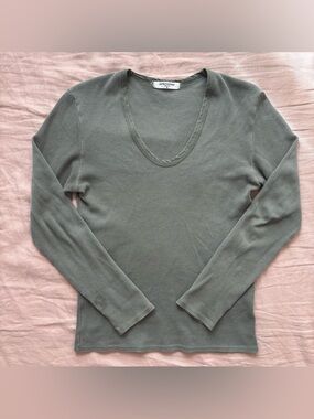 perfectwhitetee Waffle-Knit Long Sleeve Scoop Top